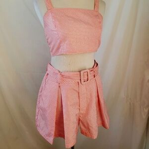 Gianni Bini retro style Barbie 2 piece pink checkered short set